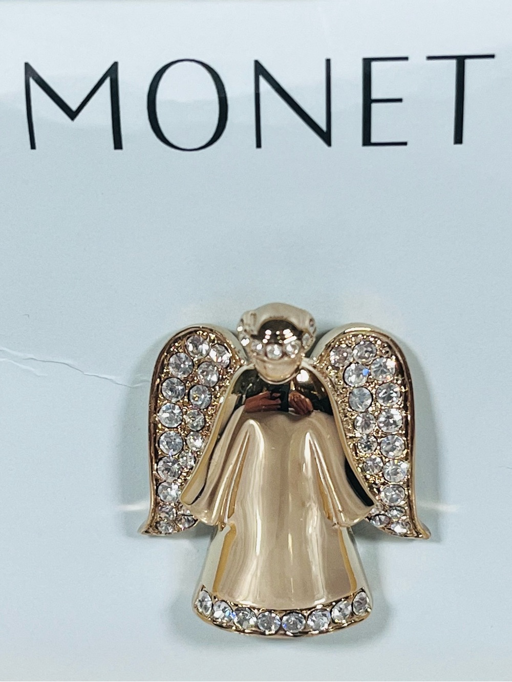Monet Gold-Tone Angel Brooch with Clear Crystal Wings